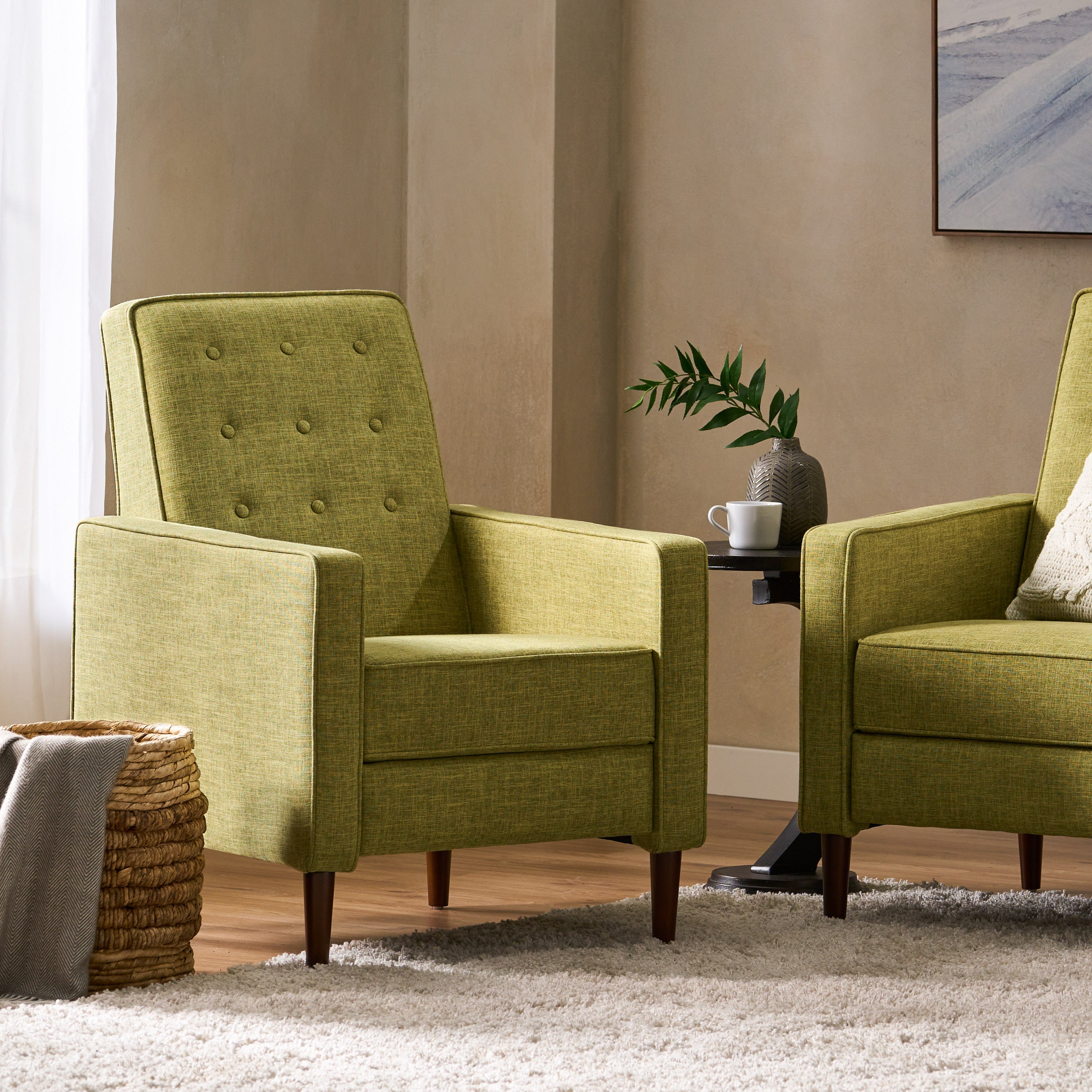 Macedonia Mid-Century Modern Button Tufted Fabric Recliner