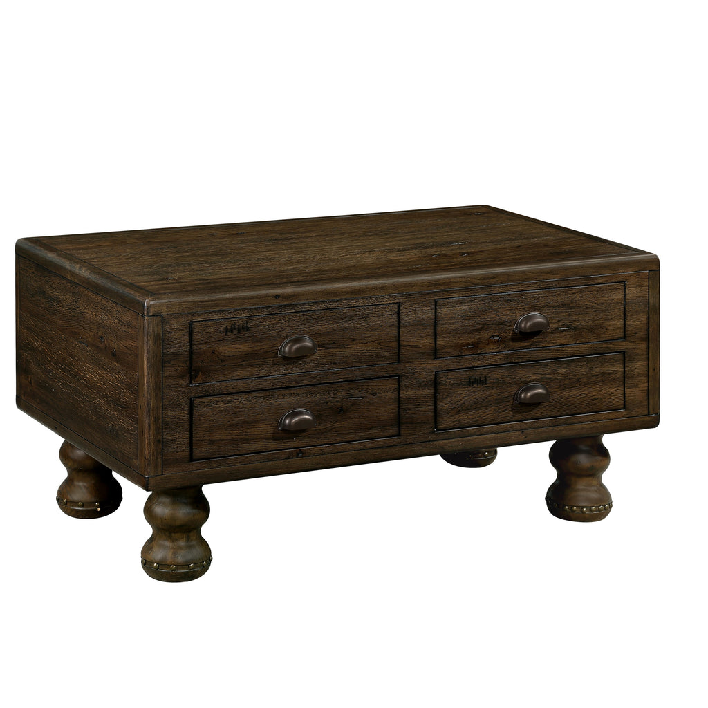 Solid Wood Rectangle Coffee Table for Living Room, 40-Inch Antique Coffee Table with 4 Drawers, Wood Center Table Tea Table with Rivet Decoration Legs.Easy Assembly, Espresso