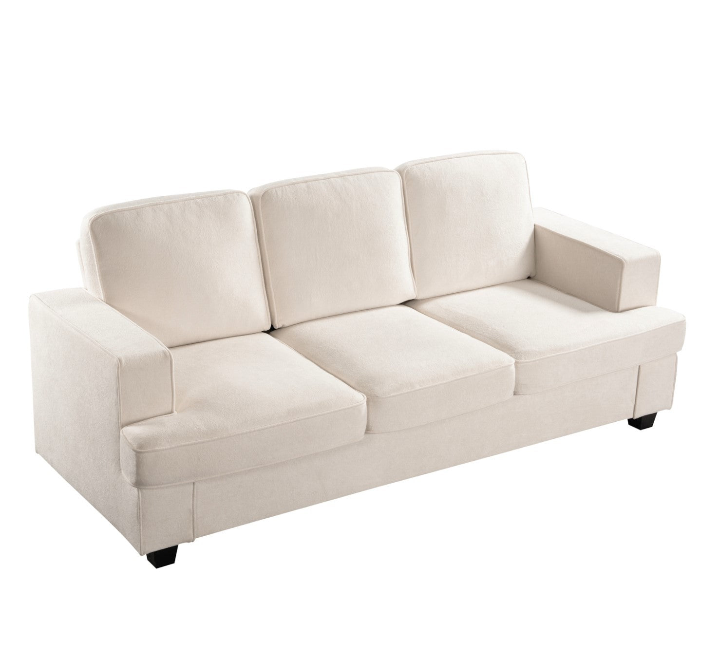 Modern Velvet Sofa, Comfortable 3 Seater Couch with Deep Seating and High-Density Foam, Loose Back Cushions, Wide Arms, Living Room Furniture for Home, Apartment, Office, Ivory