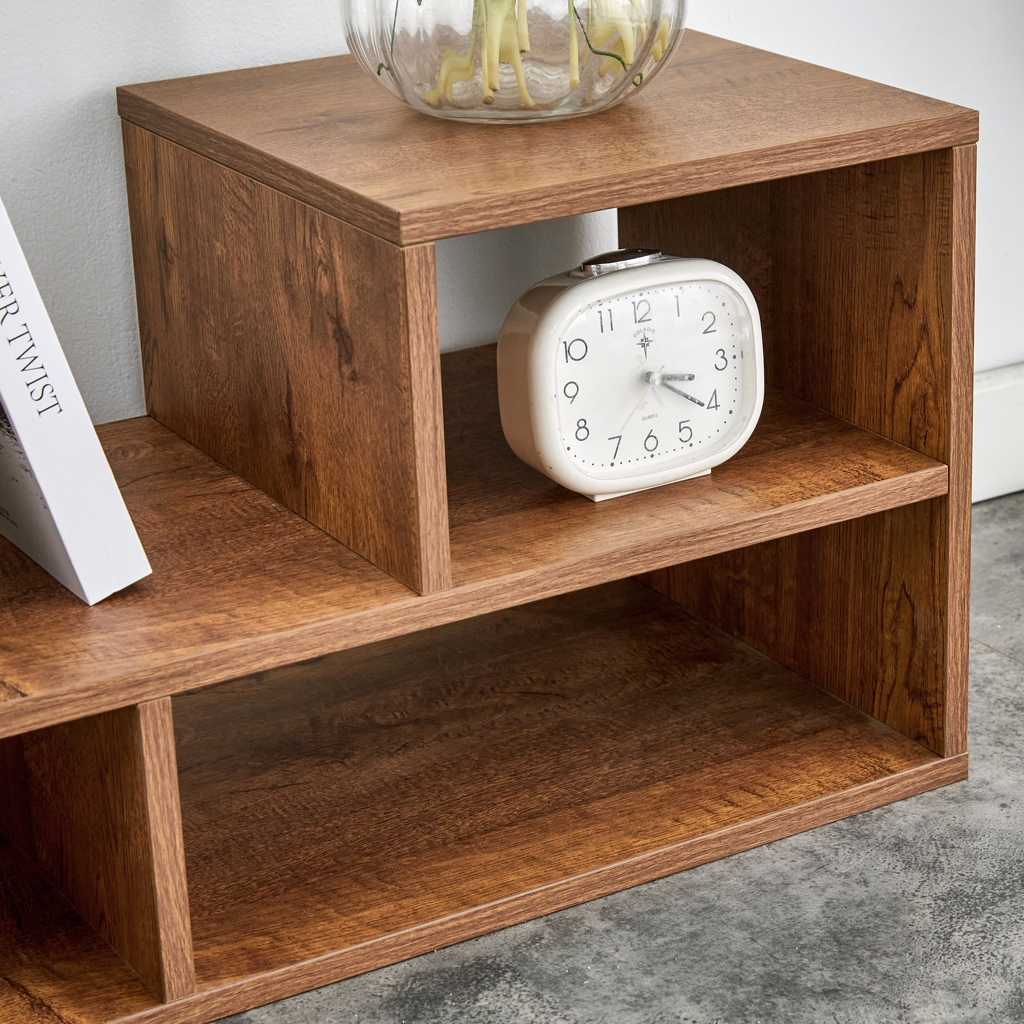 Modern 2-Piece Cube TV Stand with Open Storage, L-Shaped Design, Walnut MDF, 47.2' x 12' x 13.4'