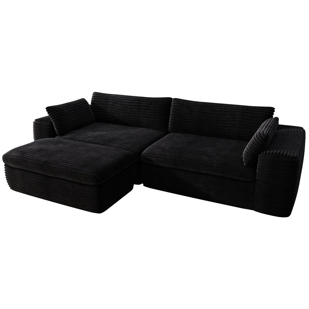 Cloud Sectional Couch with L-Shape Chaise,Modern Modular Sofa with Deep Seat, Upholstered Couches for Living Room Bedroom,No Assembly Required, Black (Corduroy Fabric)