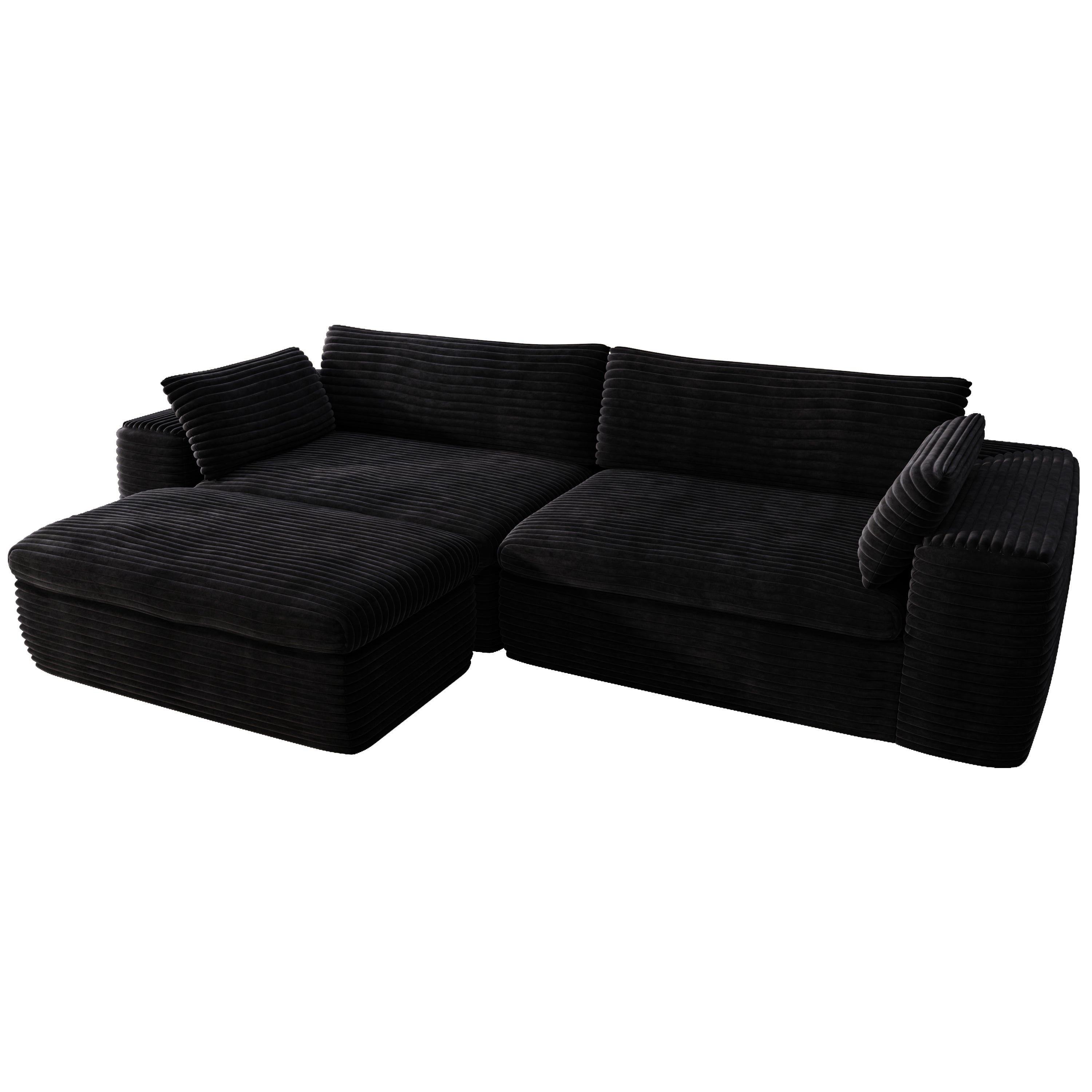 Cloud Sectional Couch with L-Shape Chaise,Modern Modular Sofa with Deep Seat, Upholstered Couches for Living Room Bedroom,No Assembly Required, Black (Corduroy Fabric)