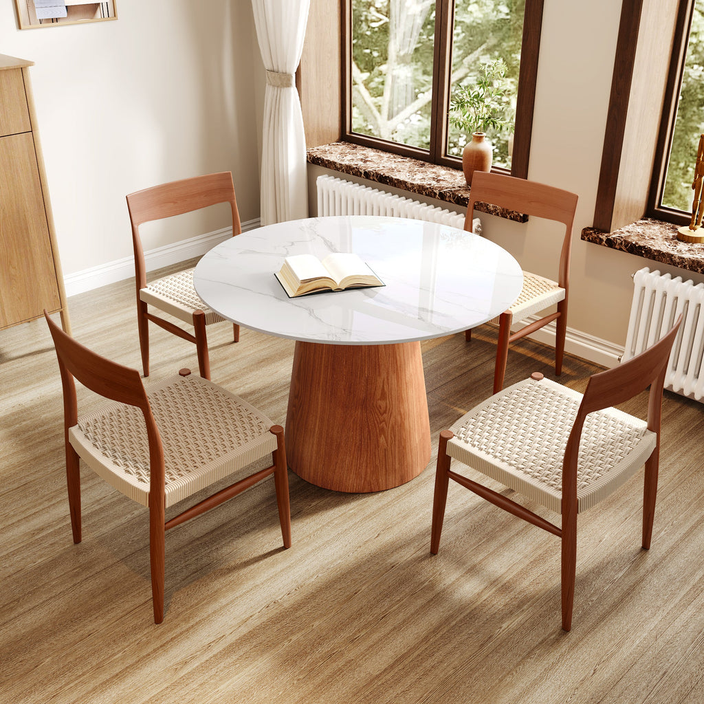 Small Round Solid Wood Pedestal Dining Table Table 43' For 2-4 Person -  White Grey
