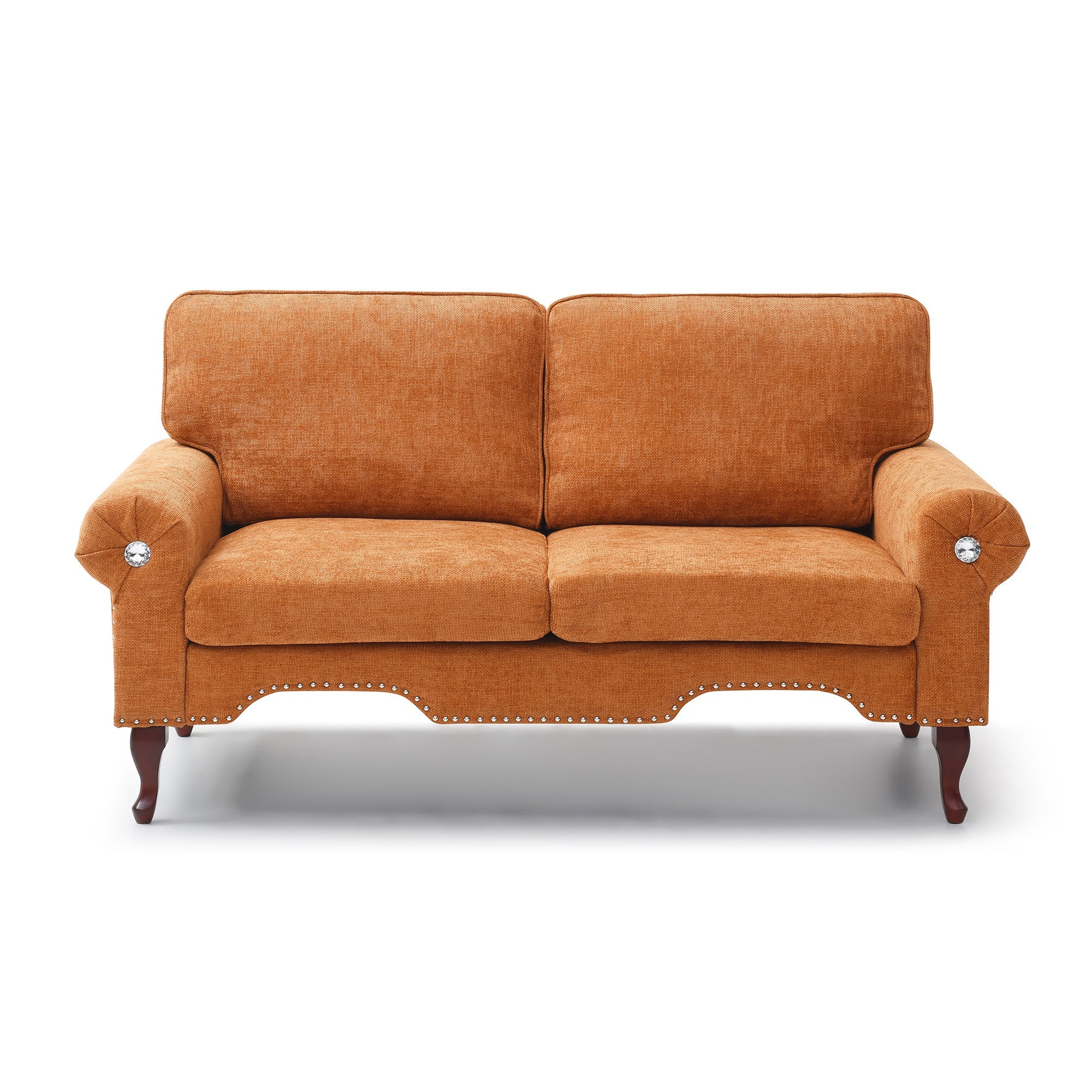 66-Inch Modern Velvet Loveseat Sofa with Wooden Legs & Crystal button and Copper Nail, Tufted Backrest, Perfect for Living Room, Bedroom, or Office (Orange)
