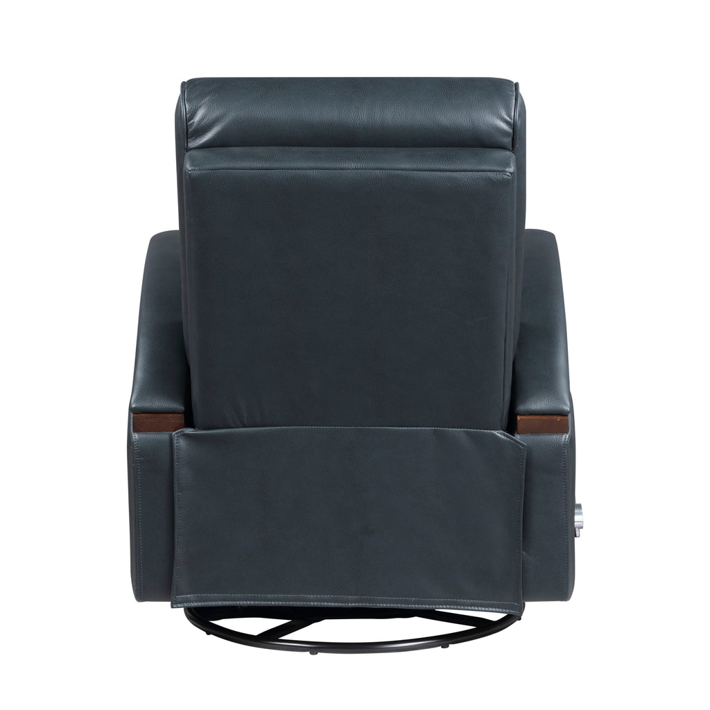 1pc Swivel Gliding Recliner Faux Leather Upholstered Solid Rubberwood Arms Luxurious Living Room Furniture, Navy