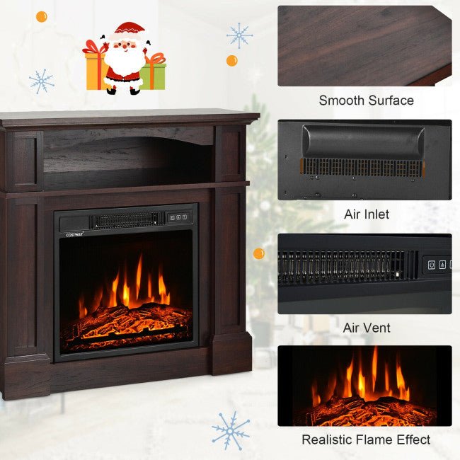 32" Electric TV Stand Entertainment Center Console Fireplace W/ Mantel & Shelf, 1400W (90869345)