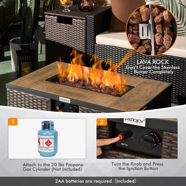 32" Propane Rattan Fire Pit Table Set W/ Side Table Tank & Cover (90165397)