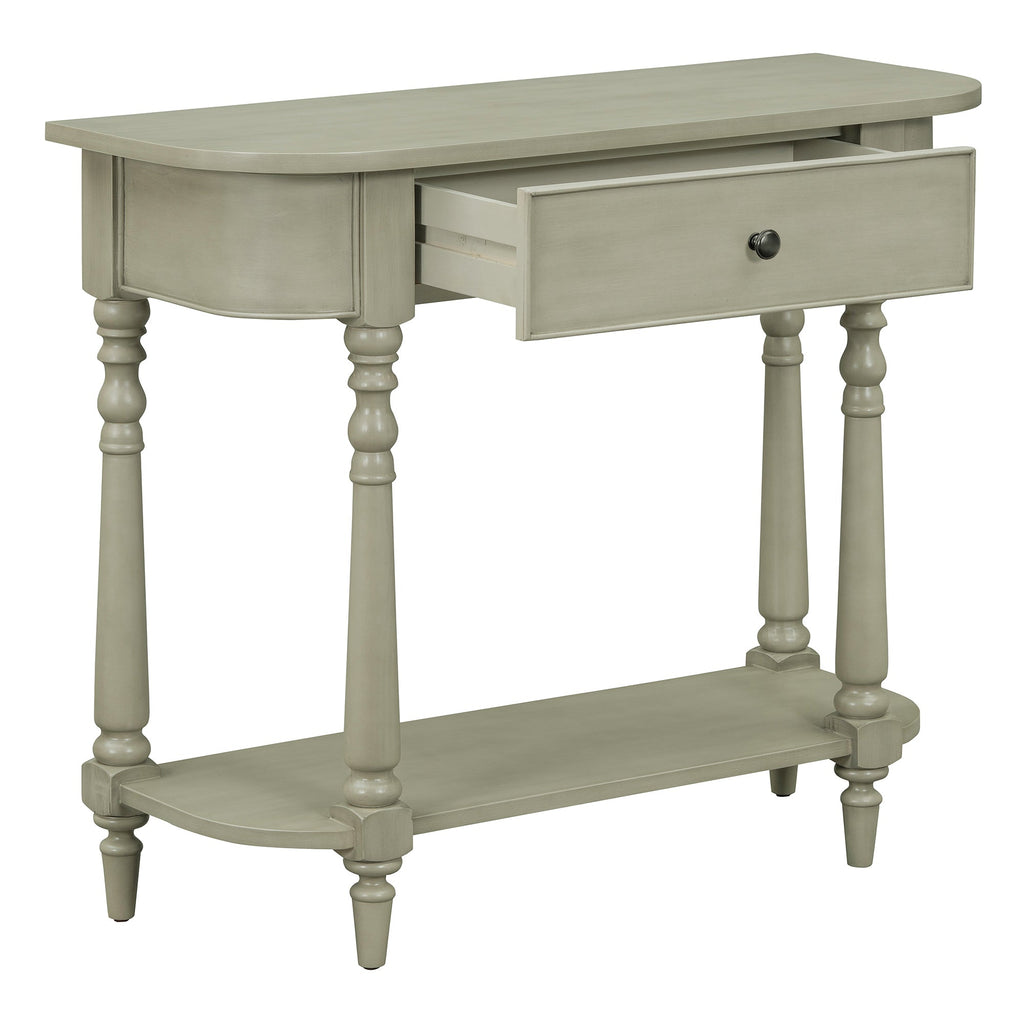 TREXM Narrow Console Table with Curved Corner, Retro Entryway Table with Top Drawer and Open Shelf, Sofa Table Console Tables for Entryway, Hallway and Living Room (Gray)