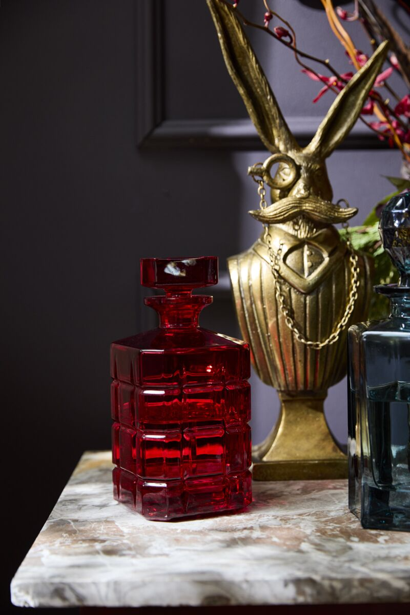 Blvd Red Glass Decanter — Elegant Bar Cart Accessory