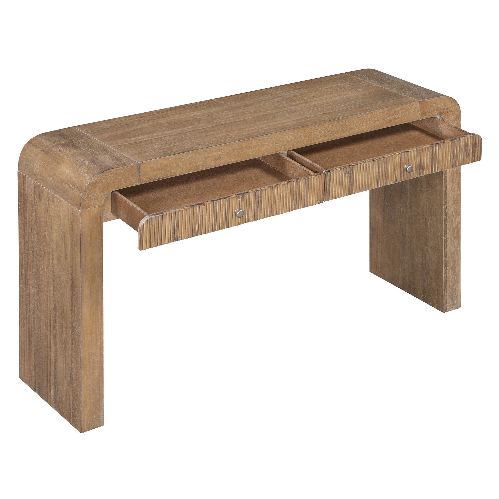 TREXM Rustic Console Table with Fluted Drawer Front, Entryway Table with Curved Corners & Thick Legs, Sturdy Sofa Table for Hallway & Living Room (Natural)