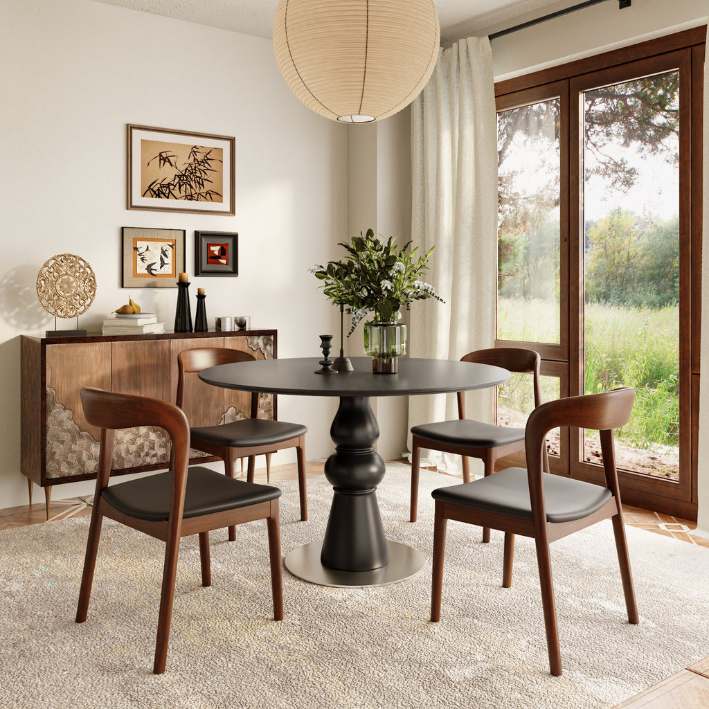 43' Modern Round Dining Table - Black Solid Wood Tabletop, Small Kitchen Table For 2-4 Person