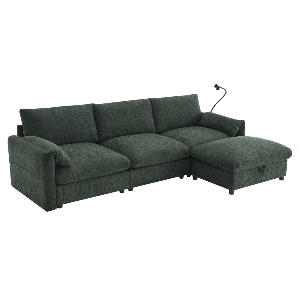 96.5'' Chenille Sectional Sofa with Storage Ottoman and Pockets,Adjustable Phone Holder,Wide Seat,4 Seat L Shaped Couch Set,Comfy Sofa with USB Charger for Living Room,Apartment,3 Colors