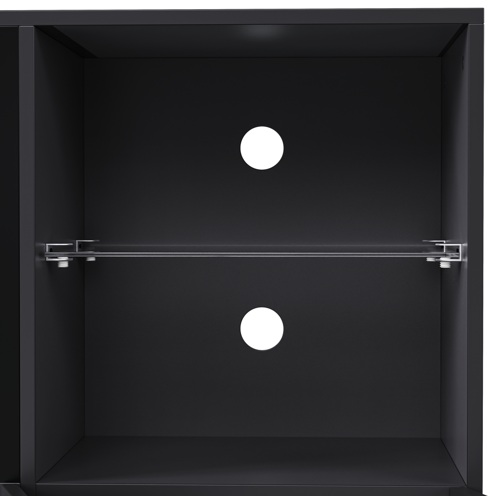 ON-TREND Modern TV Stand with 34.2' Non-heating Electric Fireplace, High Gloss Entertainment Center with LED Lights, Media Console with Tempered Glass Shelves for TVs up to 75', Black