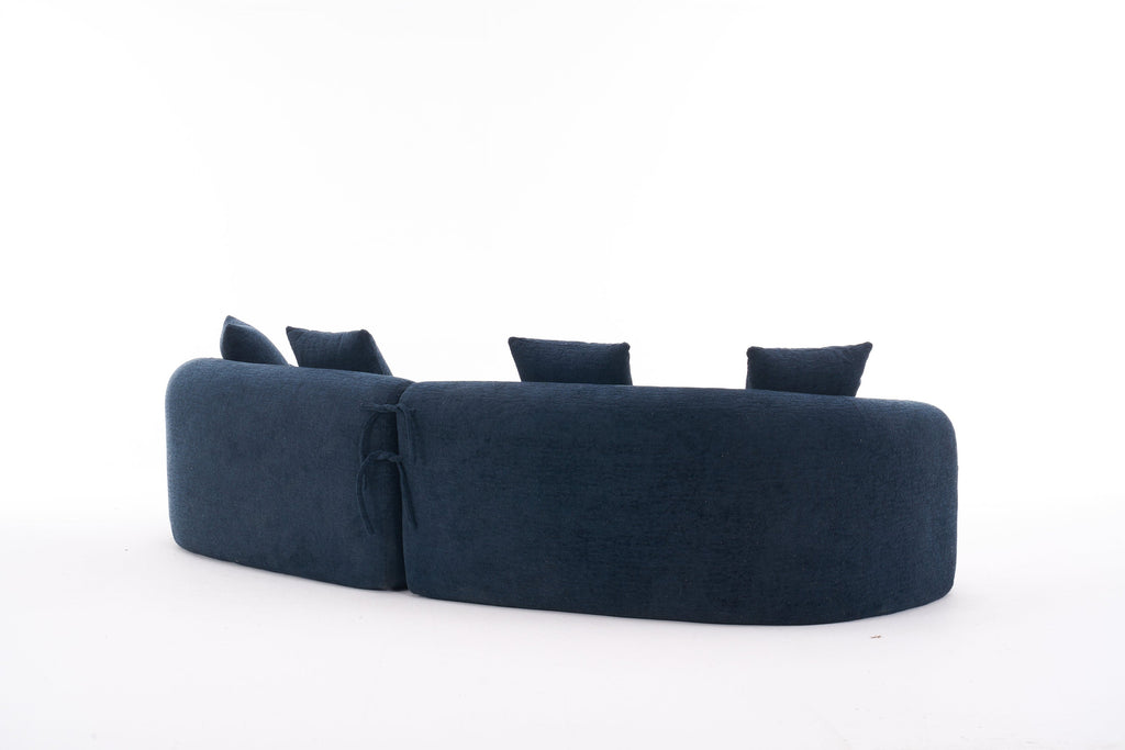 Compression Sponge Sofa Blue Curved Modular Sectional, 30D High-Density Chenille Sleeper Couch for Apartment, Living Room,110'L