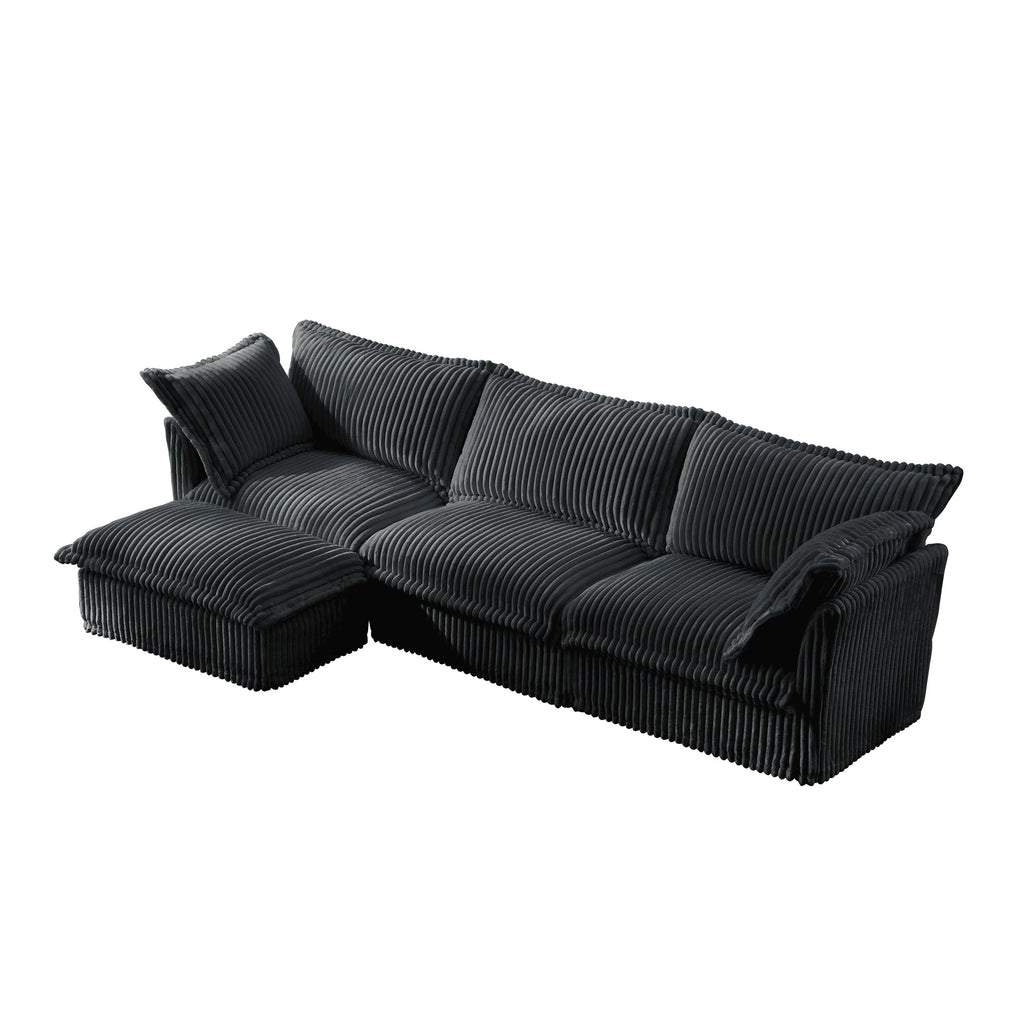 L-Shaped Slipcovered Sectional Sofa Couch, Comfy Deep Seat Cloud Couch with Convertible Ottoman & 2 Big Pillows, Modern Oversized 3 Seater Slipcovered Sofa Set for Living Room Office,Gray Corduroy