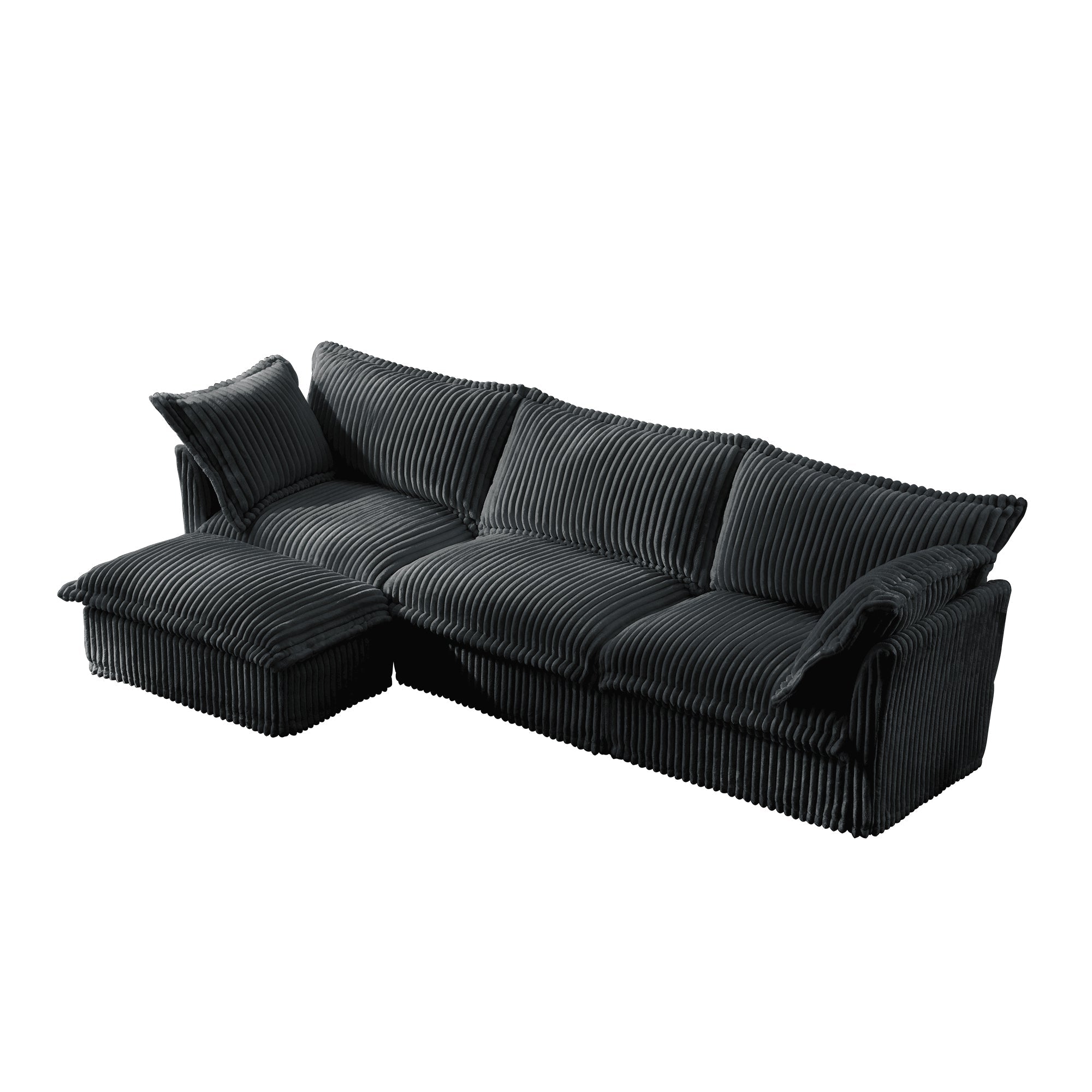 L-Shaped Slipcovered Sectional Sofa Couch, Comfy Deep Seat Cloud Couch with Convertible Ottoman & 2 Big Pillows, Modern Oversized 3 Seater Slipcovered Sofa Set for Living Room Office,Gray Corduroy