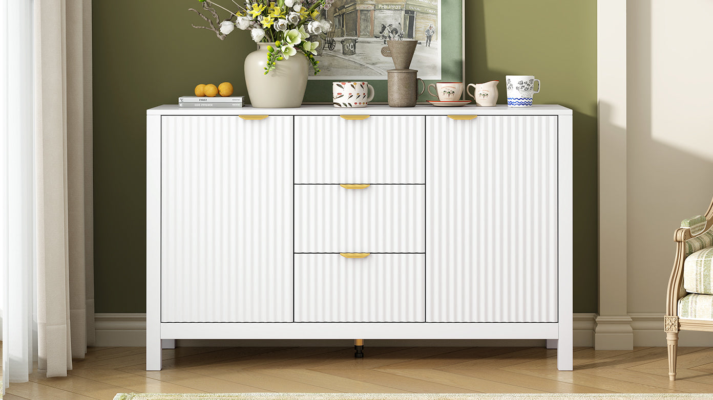 U_STYLE Sideboard with Wave Design - 3 Adjustable Shelves, 3 Drawers & Soft-Close Doors, Storage Console Table with Metal Handles, Suitable for Study, Hallway and Living Room, 3 Colors