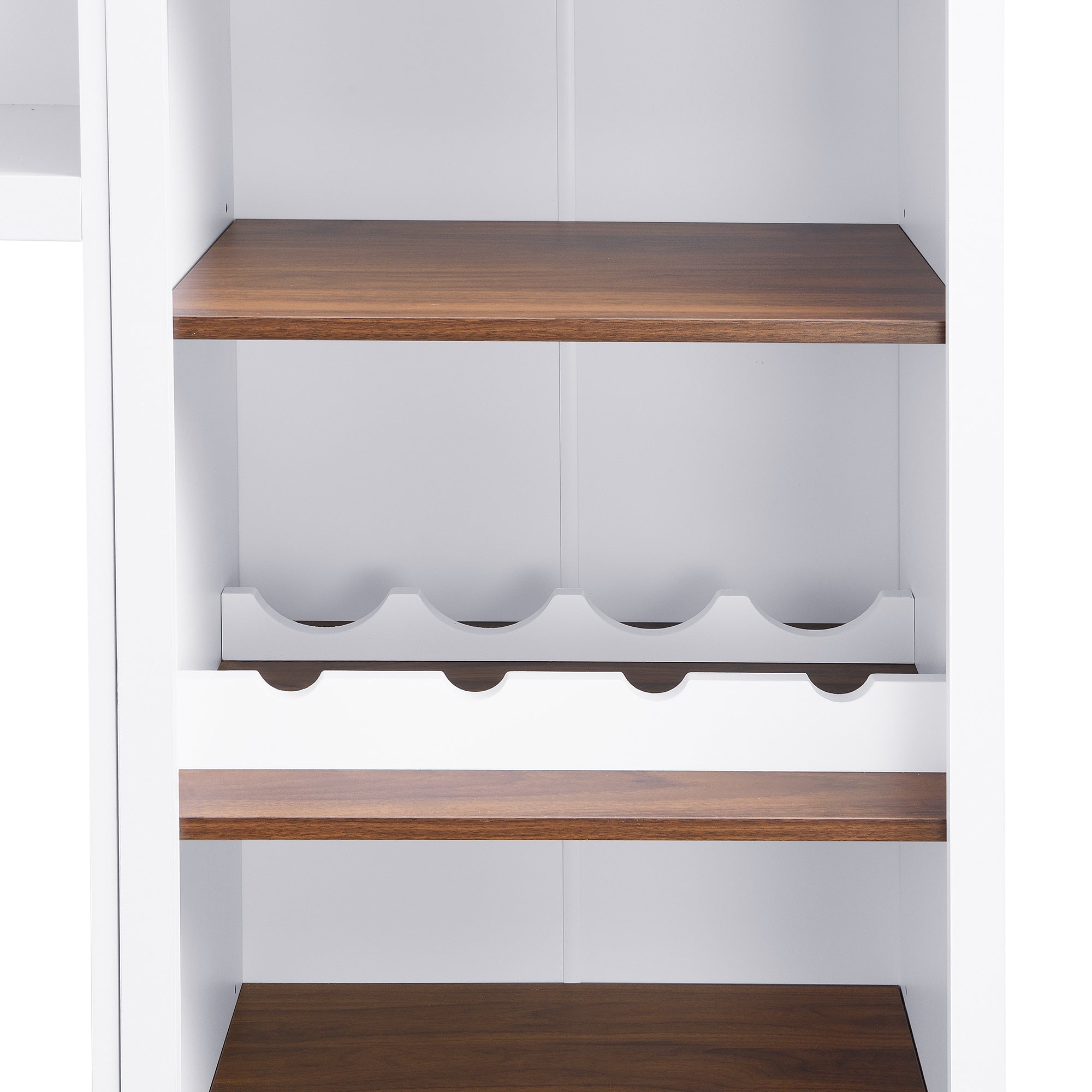 ON-TREND Farmhouse 4-Piece Entertainment Wall Unit Set with Bookshelf for TVs Up to 70', Walnut TV Stand with Adjustable Shelves, Mid-Century Large Media Console with Wine Rack for Living Room, White