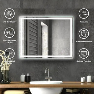 HAUSVITA 20 x 28 inch Center Glow LED bathroom mirror with dimmable LED, anti-fog, ETL certified.