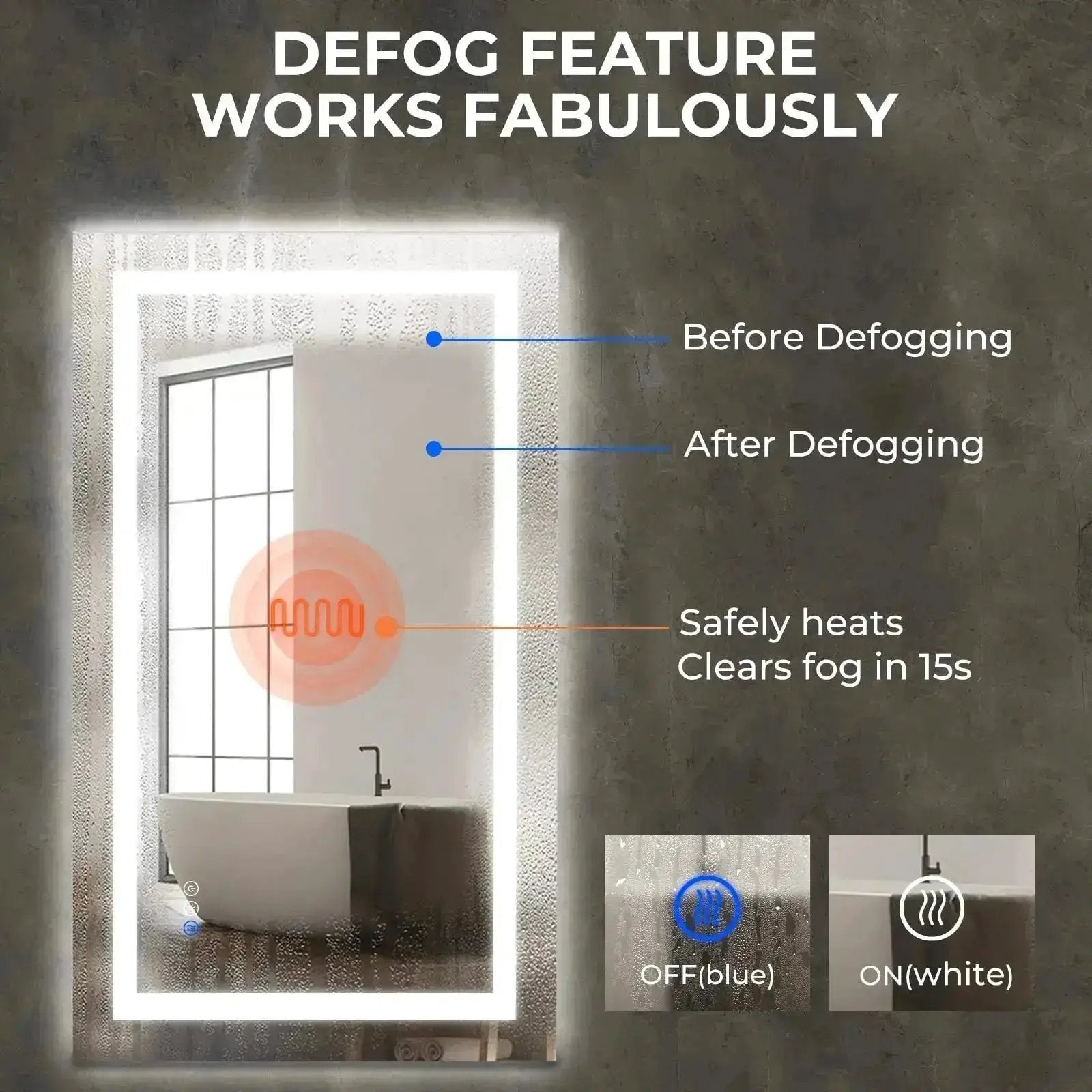 HAUSVITA Compact Center Glow LED bathroom mirror with white frame and edge lighting