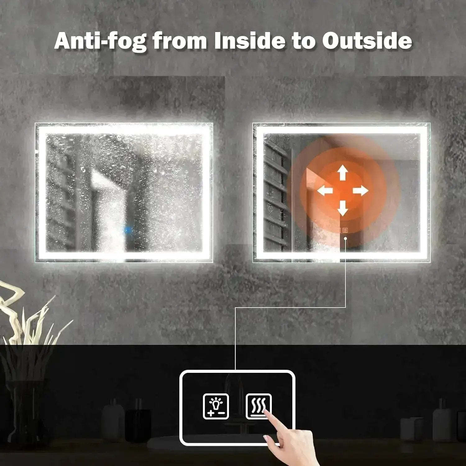 Pair of HAUSVITA Center Glow LED bathroom mirrors, 20 x 28 inches, with illuminated edges