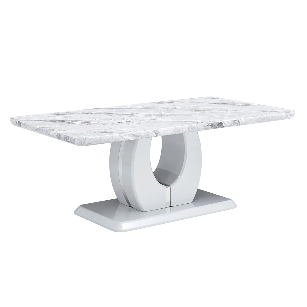 Modern luxury imitation marble light gray tea table,coffee table, paired with silver stainless steel decorative strips.  Computer desk. Game table. CT-1280