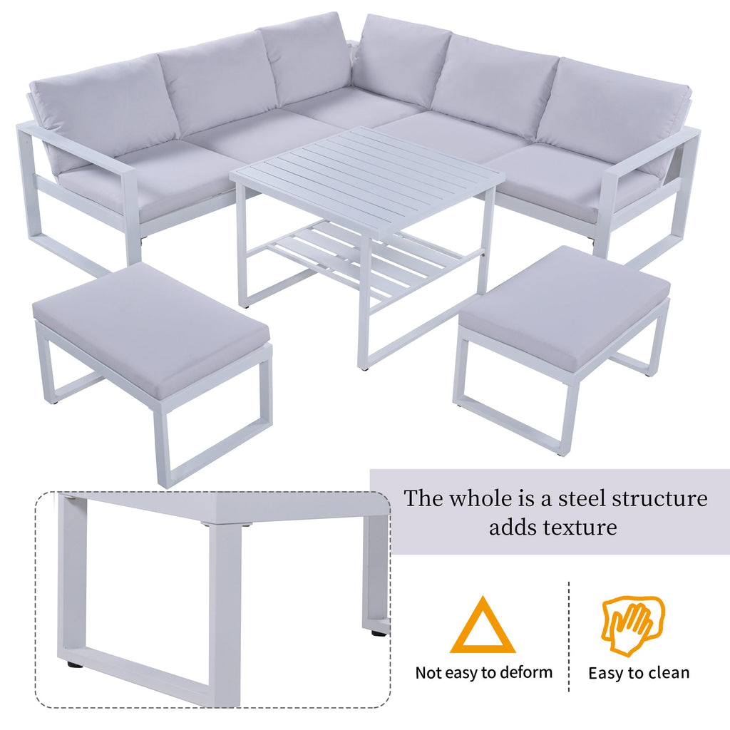[Not allowed to sell to Wayfair]U_Style Industrial Style Outdoor Sofa Combination Set With 2 Love Sofa,1 Single Sofa,1 Table,2 Bench