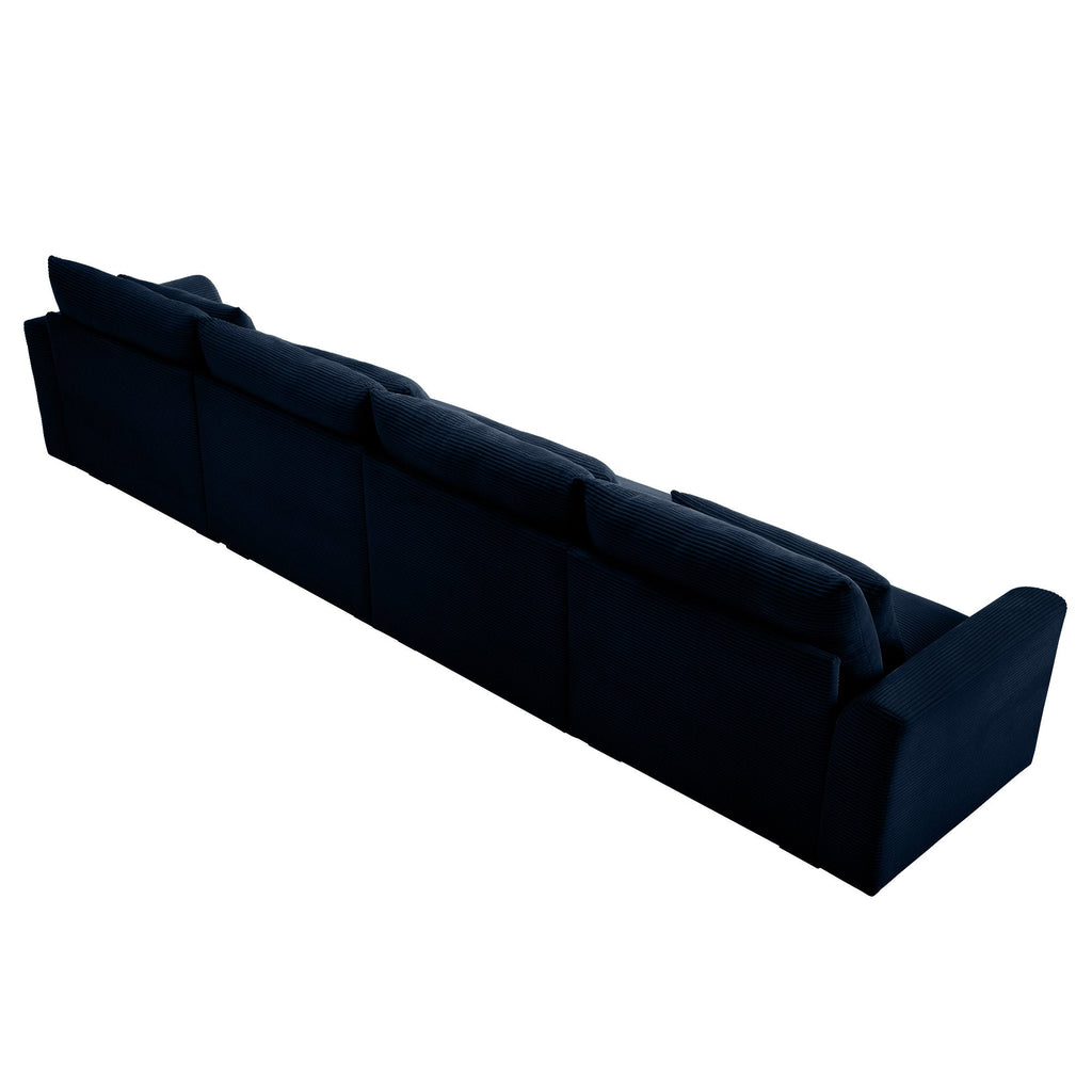 4 Seater Deep Seat Couches for Living Room, Comfy Blue Corduroy Sofas for Living Room Modern with 4 Waist Pillows