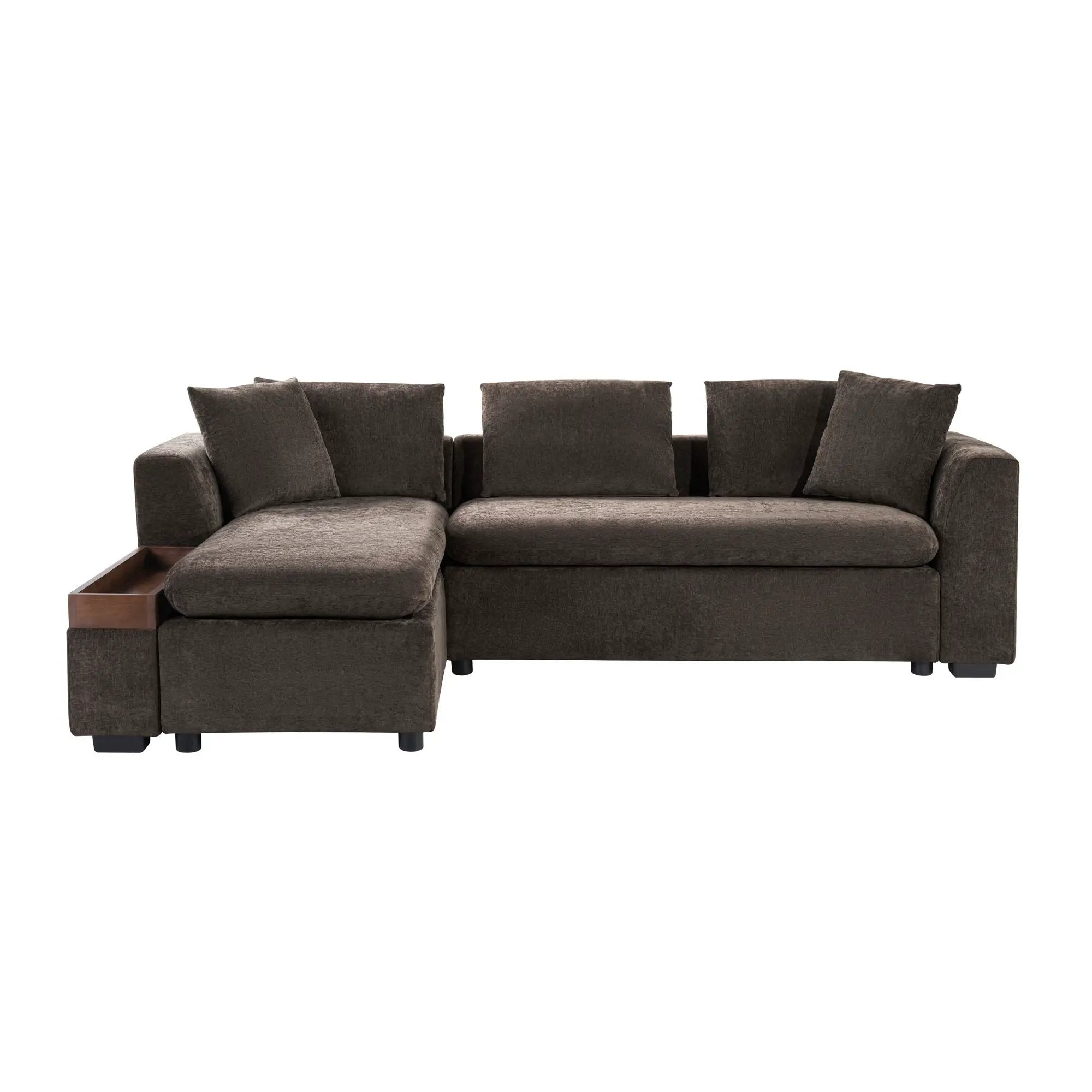 Modern L Shaped Sectional Sofa With Upholstery And Wooden Storage