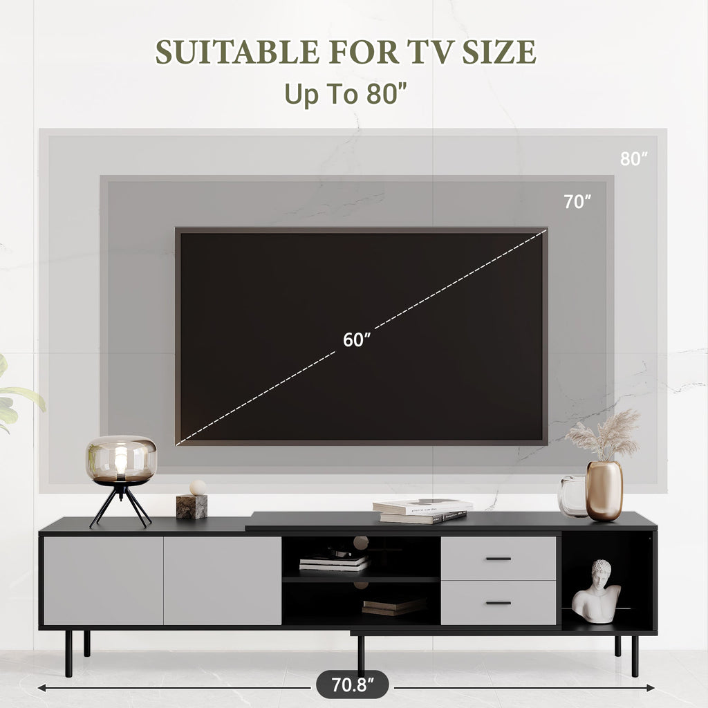 Modern TV Stand for 80'' TV with 2 Doors, Media Console Table, Entertainment Center with Large Storage Cabinet for Living Room, Bedroom