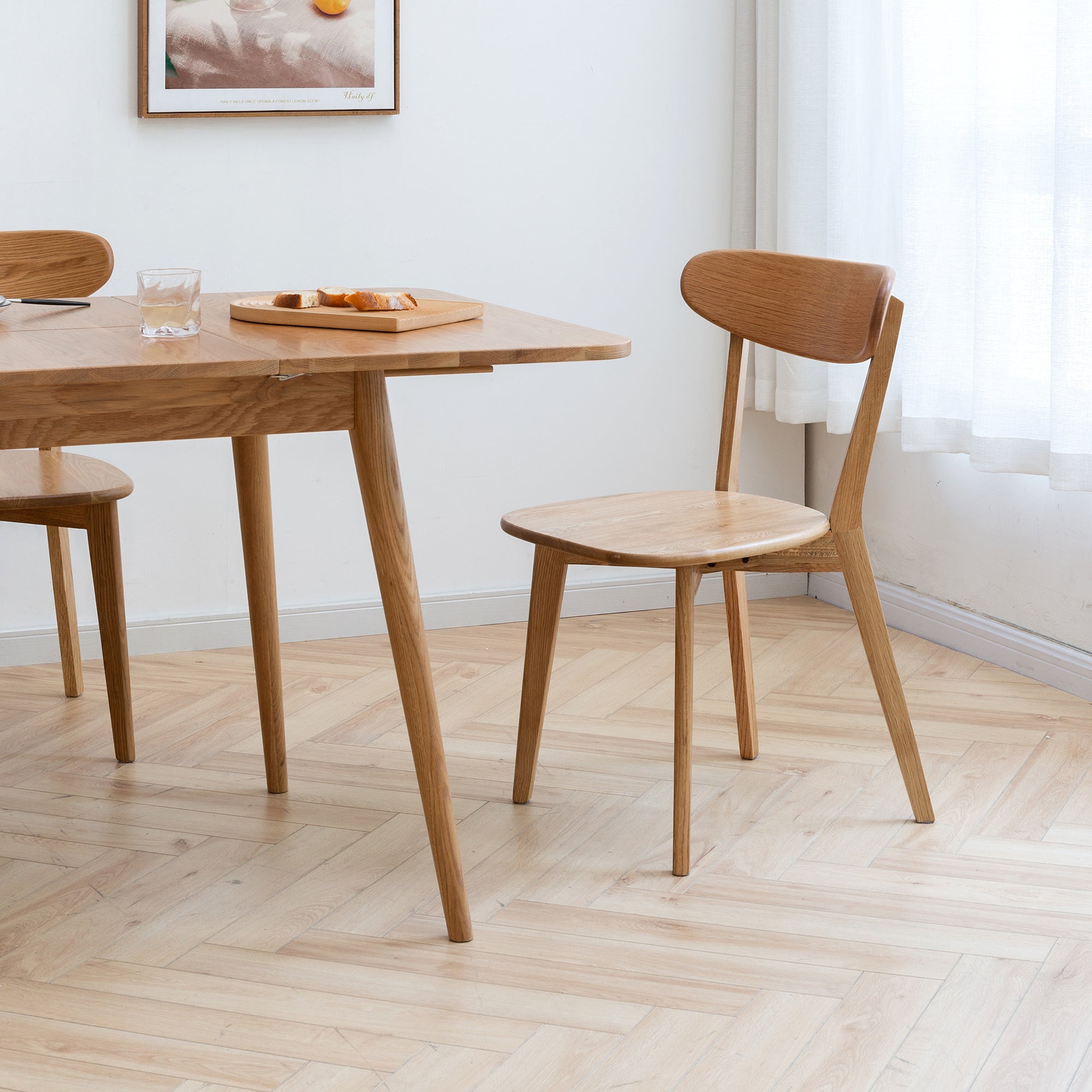 Natural Oak Dining Chair Set of 2 - Solid Wood, FAS Grade, 46.5 * 54 * 80cm