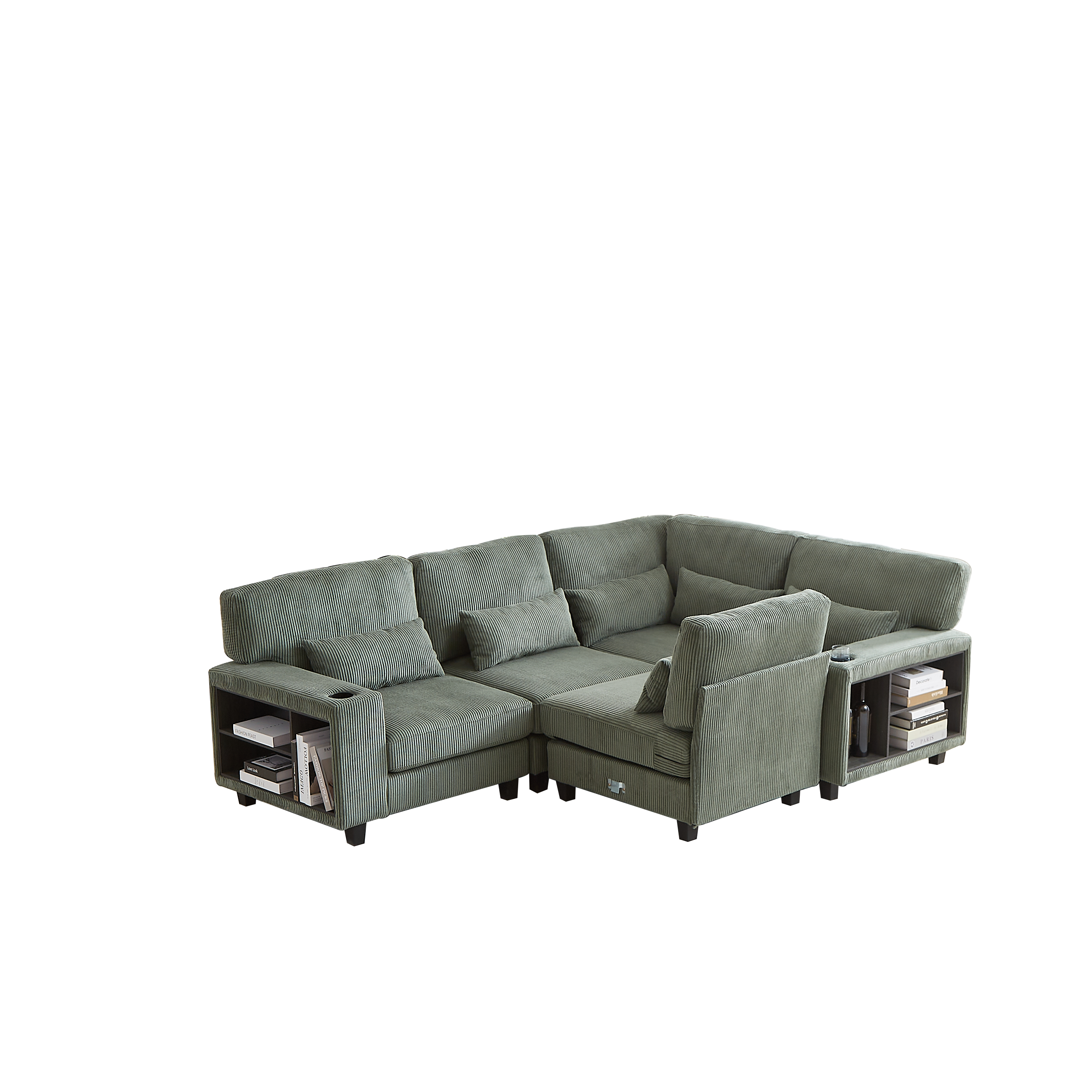 102.75*102.75' L-Shaped Modular Sectional Sofa, Modern Corduroy Sectional Sofa, Arm with Storage With Cup Holder 5-Seat Convertible Sectional Sofa for Living Room, Bedroom, Lounge and Projection Room