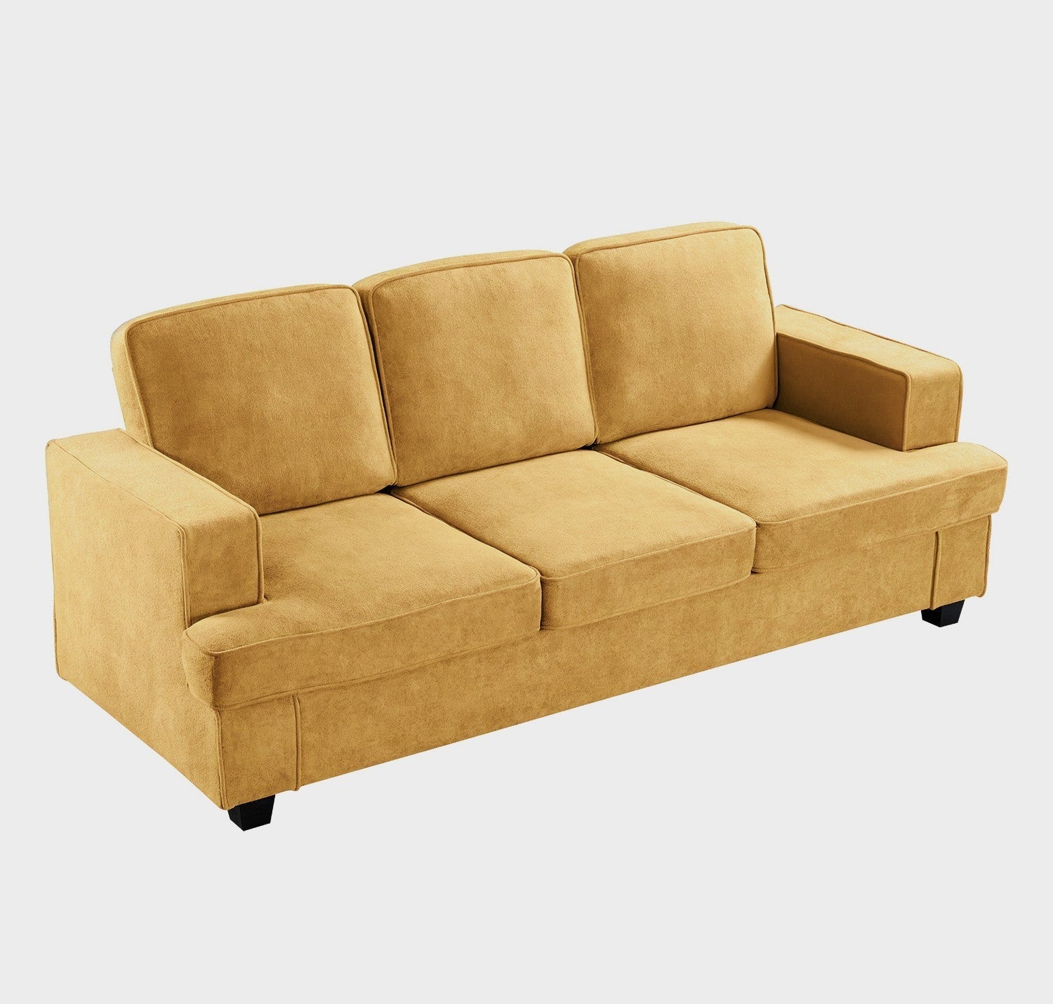 Modern Velvet Sofa, Comfortable 3 Seater Couch with Deep Seating and High-Density Foam, Loose Back Cushions, Wide Arms, Living Room Furniture for Home, Apartment, Office, Mustard yellow