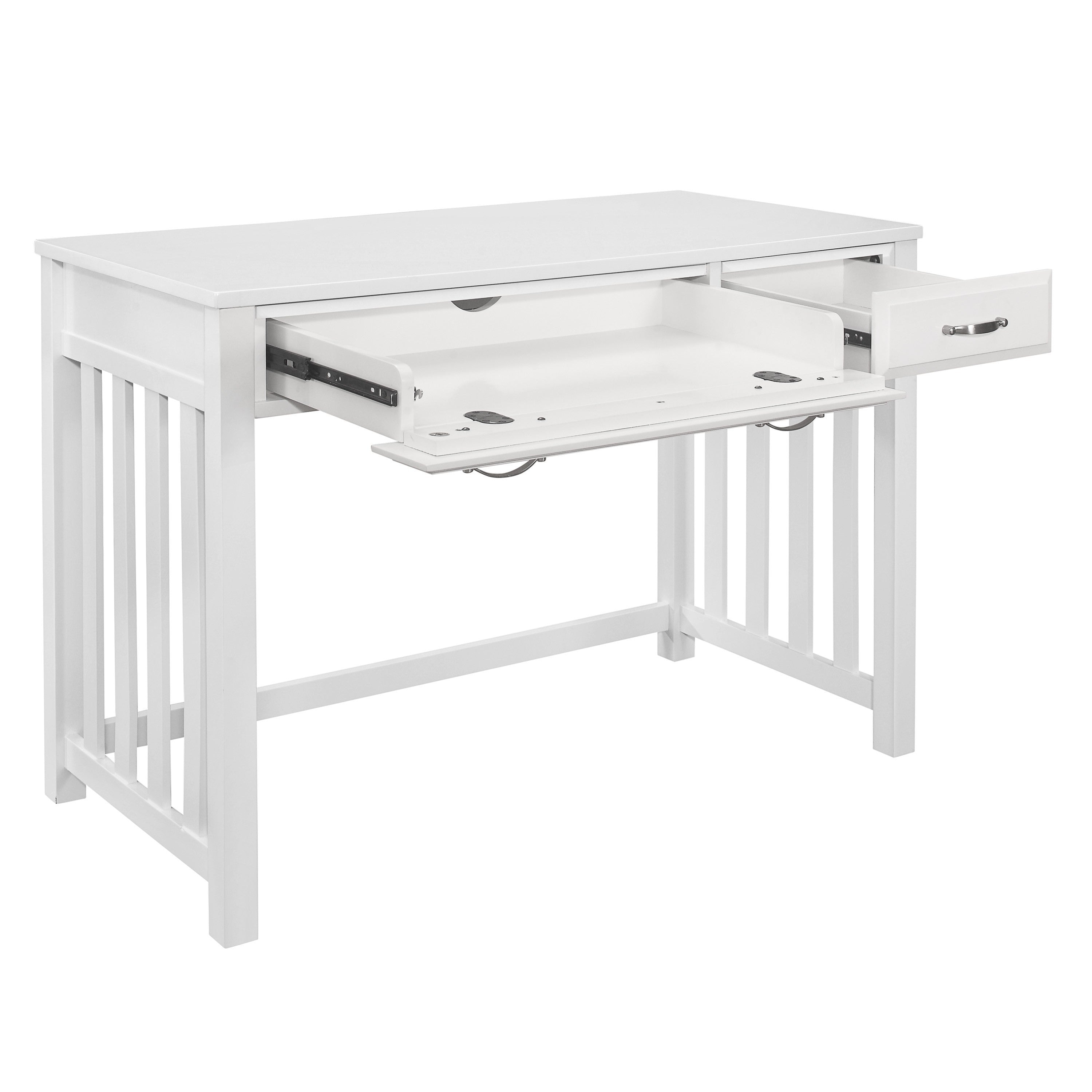 Modern Traditional 1pc Desk with 2x Drawers White Finish Keyboard Drawer Wooden Furniture