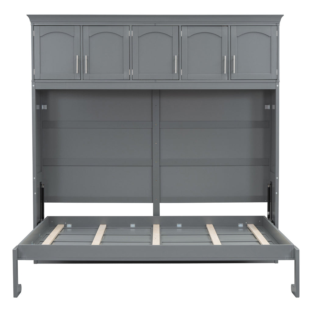 Queen Size Murphy Bed Wall Bed with Top Cabinets,Gray
