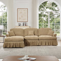 Mid Century Three Seater Modular L Shaped Sectional Couch with Flared Arms and Removable Ruffles Pleats Skirts and Spindle Legs, Comfy Chenille 3-Seat Deep Seat Sofa with Movable Ottoman,Light Coffee