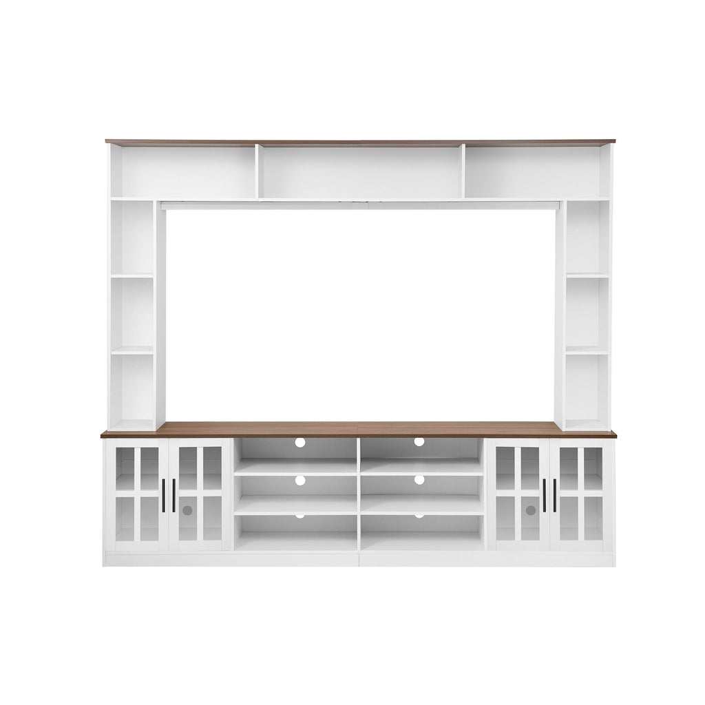 U-Can 95.5' W Wall Unit Entertainment Center with Bookshelves for TVs up to 80', Modern TV Stand Media Console with Cabinets, Tempered Glass Doors and Adjustable Shelves for Living Room
