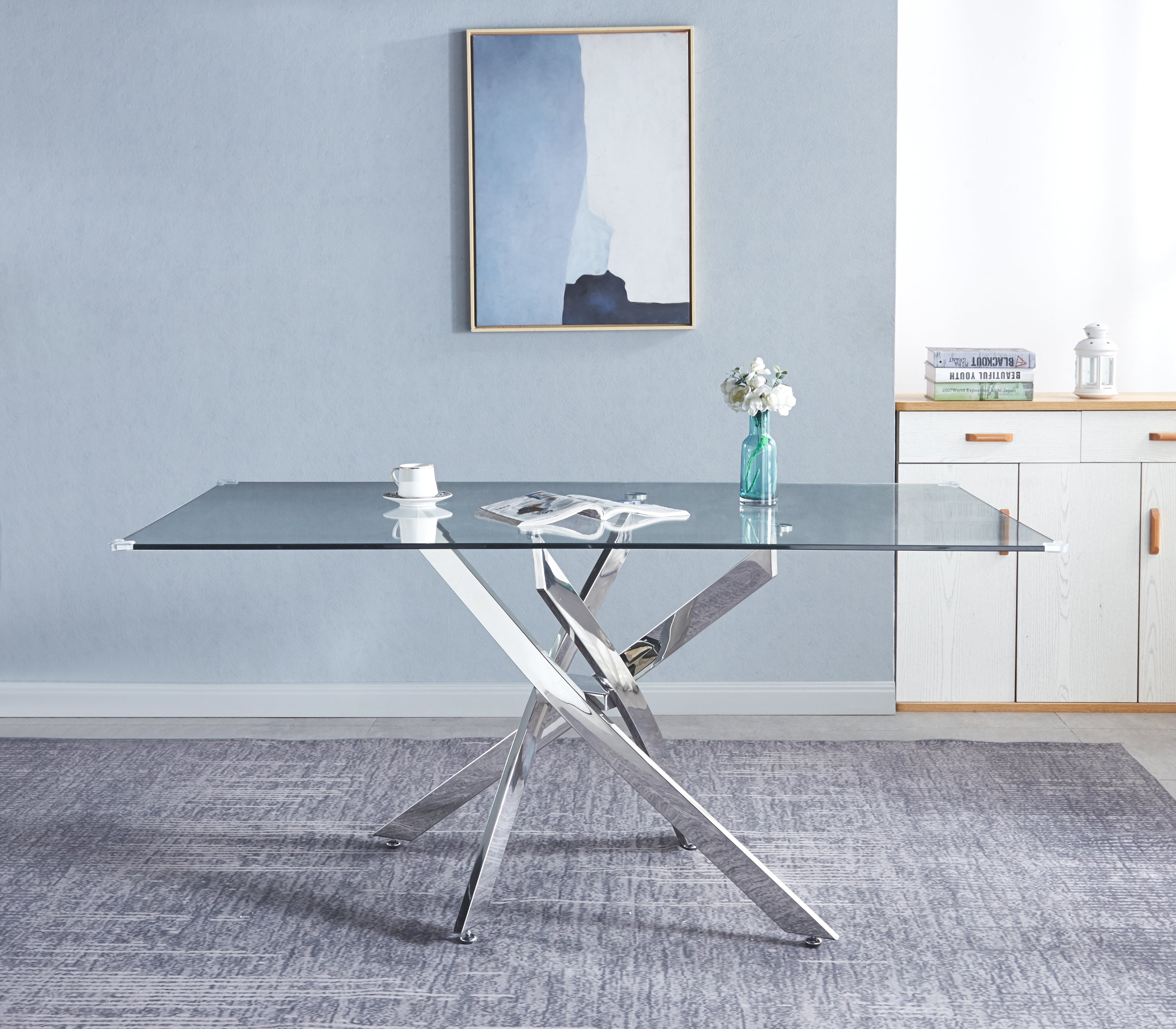 Rectangular Tempered Glass Dining Table, Modern Dining Room Interior Design, For 6 People