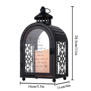 11-inch remembrance lantern by JHY DESIGN, black metal decorative candle lantern with memorial poem.