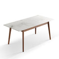 Walnut Solid Oak and White Slate Telescopic Dining Table for 6-8 People, Wood (Walnut Color)