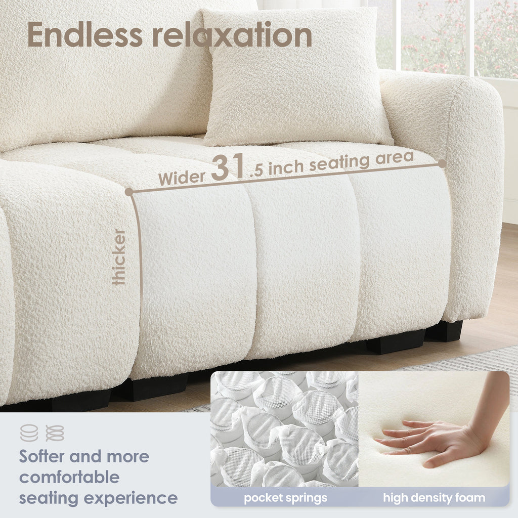 110' Modular Sectional Sofa, L Shape with Extra-large Seat, Pull-line Design, Movable Ottoman, High Density Foam, Free Combination, Sturdy Metal&Wood Frame, Boucle Fabric, 3 Colors