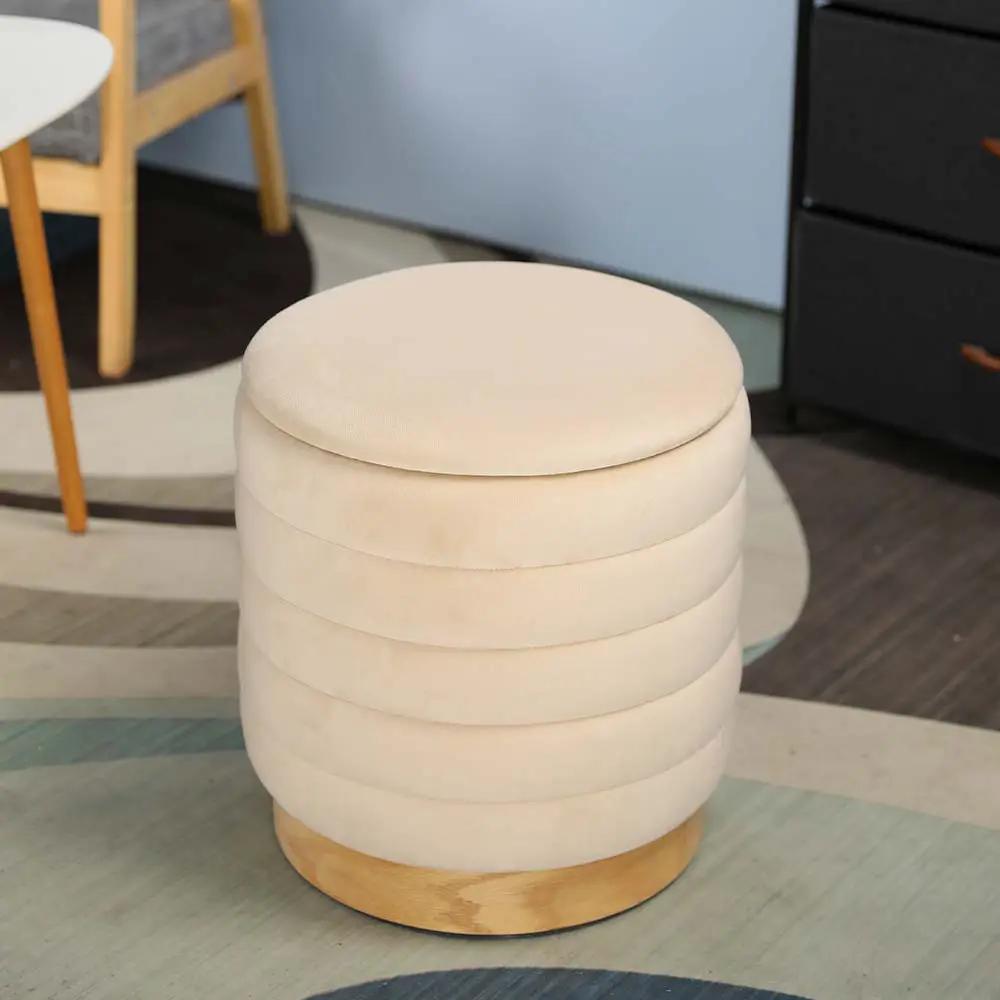16.5in Velvet Storage Ottoman in Cream by JHY DESIGN with wood base