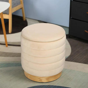 16.5in Velvet Storage Ottoman in Cream by JHY DESIGN with wood base