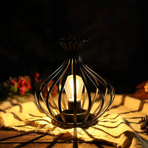 7.5-inch high table lamp by JHY DESIGN with LED, wireless, black metal cage frame and warm glow.
