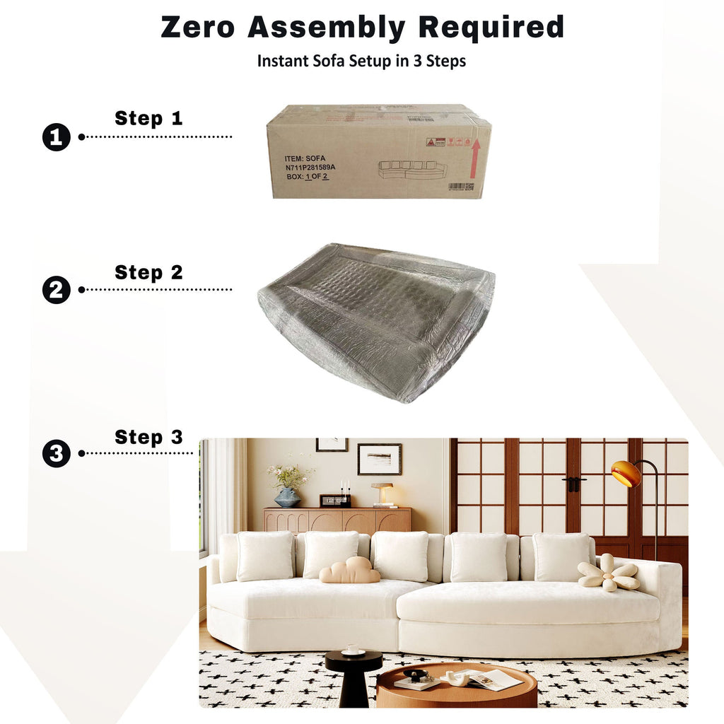 U_Style 115.7' Pure Foam Modular Sofa, 2-Piece Set with 5 Cushions, 4-Seater, Chenille Jacquard Fabric, Curved Design, No Assembly Required, Soft Upholstered Sofa for Living Room & Bedroom