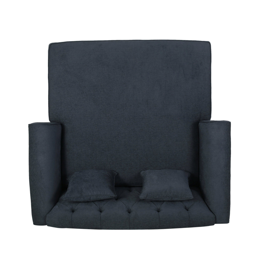 Upholstered Chaise Lounge with Scroll Arms, Turned Legs and 2 Pillows, Charcoal