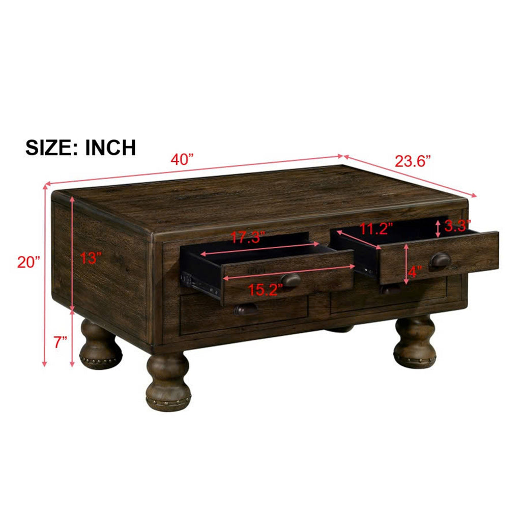 Rectangle Living Room Coffee Table Set,  3-Piece Solid Wood Living Room Table Set, 1 Coffee Table and 2 End Table, Wood Center Table Tea Table Set with Rivet Decoration Legs.Espresso