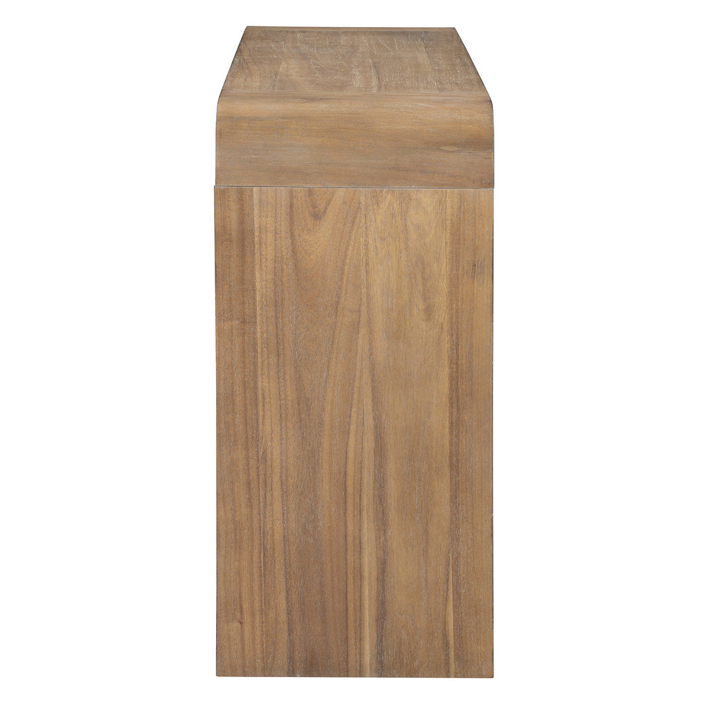 TREXM Rustic Console Table with Fluted Drawer Front, Entryway Table with Curved Corners & Thick Legs, Sturdy Sofa Table for Hallway & Living Room (Natural)