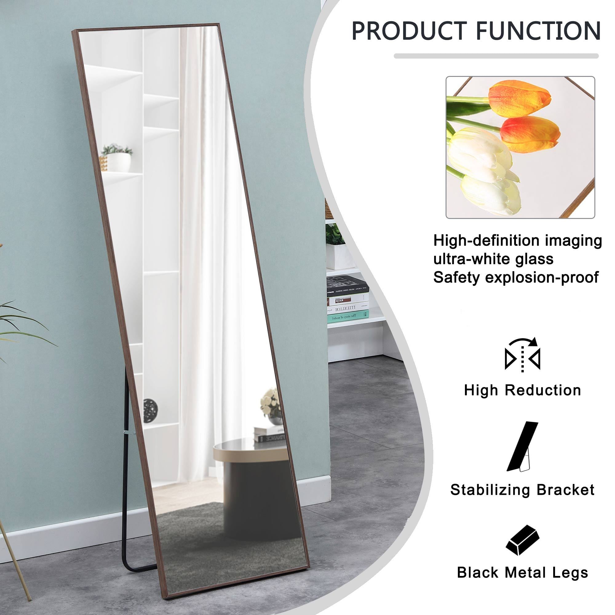 Clean and beautiful solid wood frame full-length mirror, dressing mirror, bedroom porch, decorative mirror, clothing store, floor standing large mirror, wall mounted. 65 "* 23"