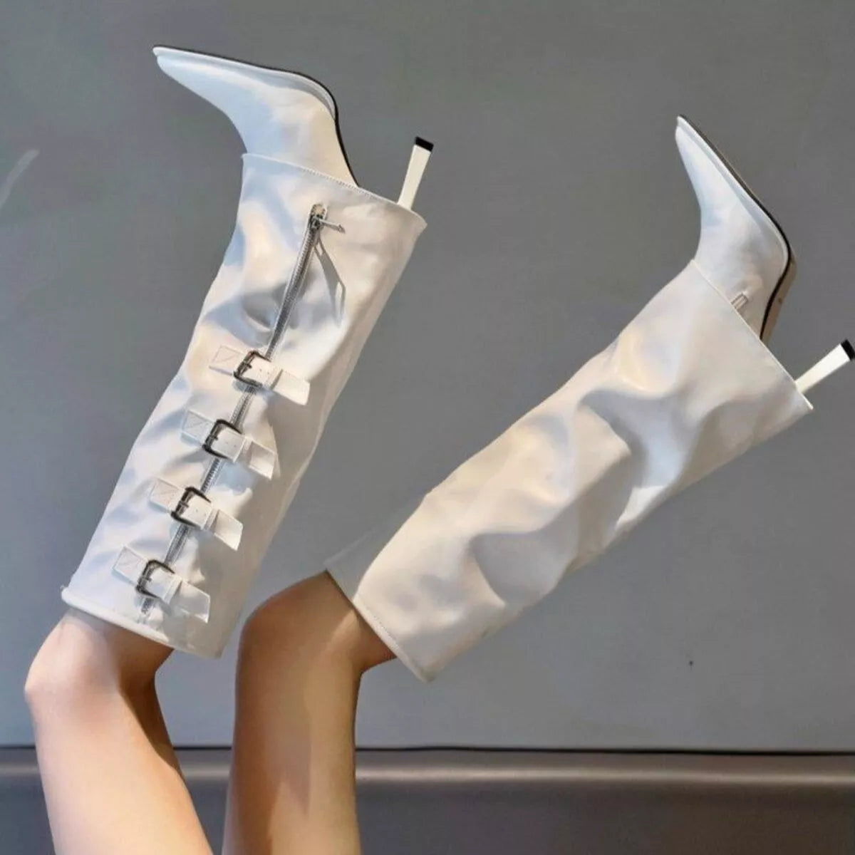 Point Toe Buckle Stiletto Boots